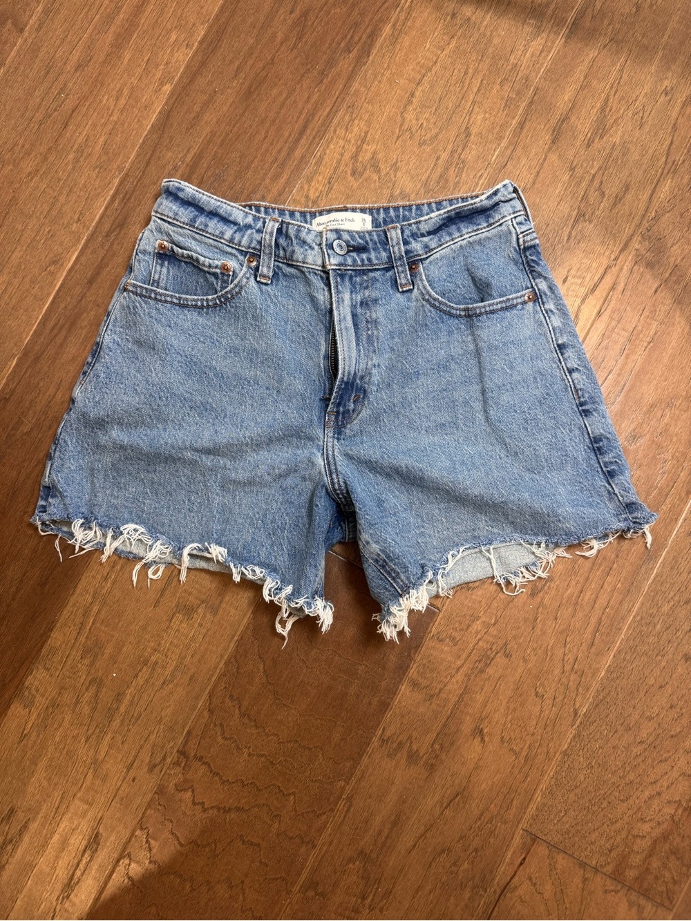Abercrombie & Fitch Curve Love High Rise Dad Short Blue Denim Cutoff